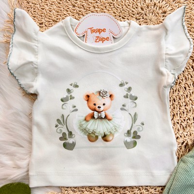 Conj. Blusa em Linho Ursinha e Short - Verde